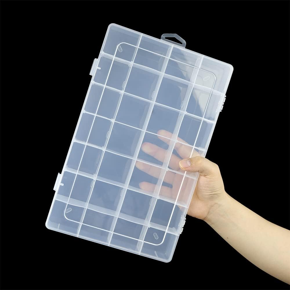 3Pack 28 Compartment Organizer Box with Parkical Adjustable Dividers, 28 Grids Plastic Storage Container for Jewelry, Craft DIY, Bead Organizer, Sewing, Dip Powder, Hair Accessories