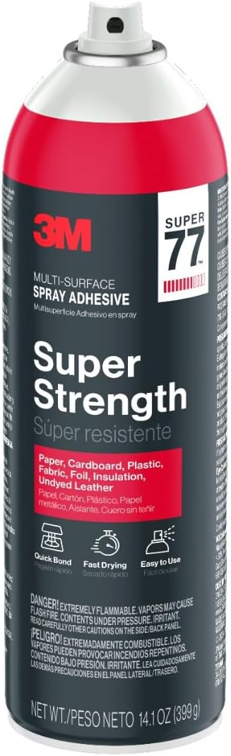 3M Super 77 Multi-Surface Spray Adhesive, 14.1 oz., Low VOC, Quick Bond, Fast Drying, Clear Finish for Foil, Foam, Paper, Metal, Plastic, Fabric, and Cardboard (77-NAT) (Pack of 2)