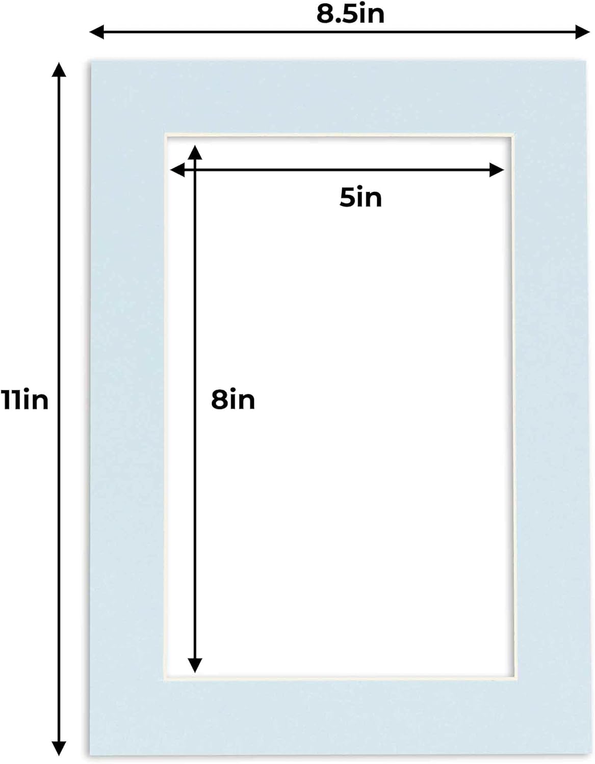 5.5x8.5 Mat for 8.5x11 Frame - Precut Mat Board Acid-Free Show Kit with Backing Board, and Clear Bags Baby Blue 5.5x8.5 Photo Matte For a 8.5x11 Picture Frame Matboard for Framing, Pack of 1 Mat