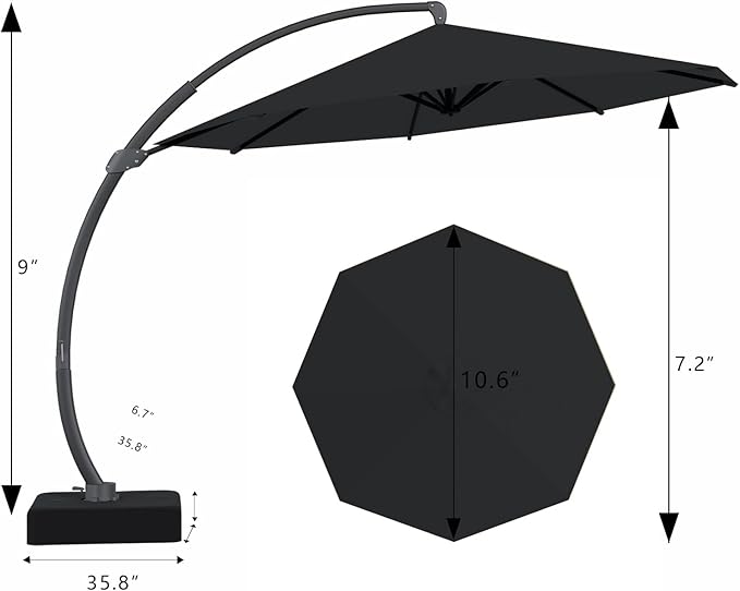 7 Piece Patio Dining Set with 11ft Patio Umbrella (Black), 7 Gray Outdoor HDPE Dining Set with 6 Chairs + 1 Large Table with 2" Umbrella Hole, for Market, Pool, Garden, Backyard, Deck