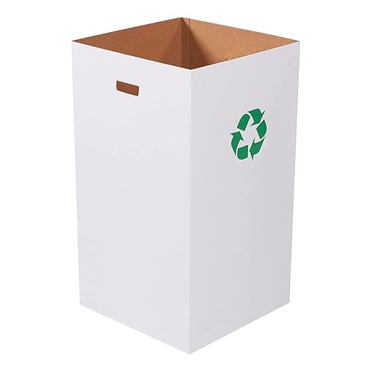 Box USA 50 Gallon 18" L x 18" W x 36" H 10-Pack Cardboard Trash Cans and Recycling Bins, Reusable or Disposable Pop Up Garbage Boxes for Parties, Outdoor Events, Heavy Duty, Recycle