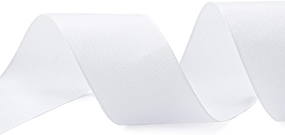 LIUYAXI 2" X 50 Yards Solid White Grosgrain Ribbon, Perfect for Crafts, Wedding Decor, DIY Hair Accessories, Sewing, Gift Package Wrapping and More