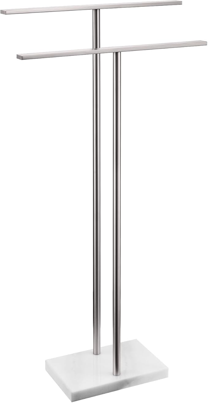 Free Standing Towel Rack Brushed Nickel 2-Tier Towel Holder for Bathroom Floor Stand with Heavy Marble Base Thicken Steady Design Stainless Steel AN7001BR