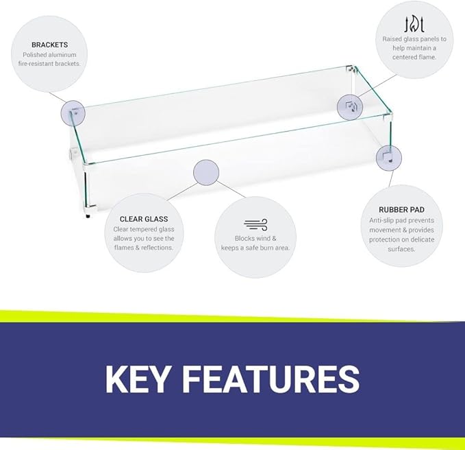 35.5" X 11.5" X 6” Linear Glass Flame Guard