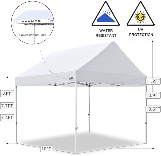 Eurmax USA Patented 10x10 Pop Up Canopy Tent Party Tent Commercial Instant Canopies Shelter with Heavy Duty Roller Bag,Bonus 4 Sand Bags (Snow White)
