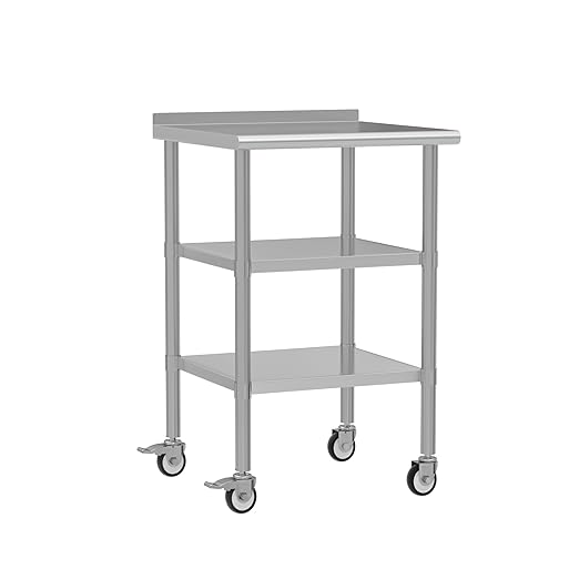 Stainless Steel Work Table with Wheels, 24x24 Inch NSF Food Prep Table with Backsplash & 2 Adjustable Undershelves for Commercial Kitchen, Restaurant, Garage