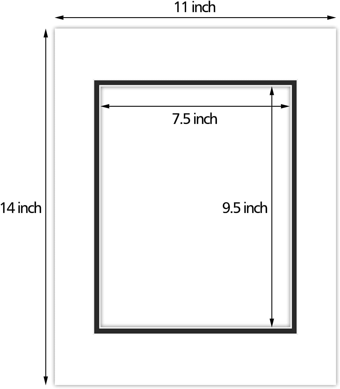Golden State Art, 11x14 Double Mats for 8x10 - for Photos, Pictures, Frames - Acid-Free, 5 Pack, White Over Black