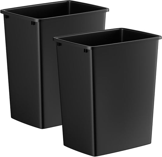 ROOMTEC 35QT Kitchen Trash Can, Sturdy and Lightweight Slim Trash Can, Trash Cans for Kitchen, Workspace, Bathroom, Office, Easy to Clean, 2-Pack, Black