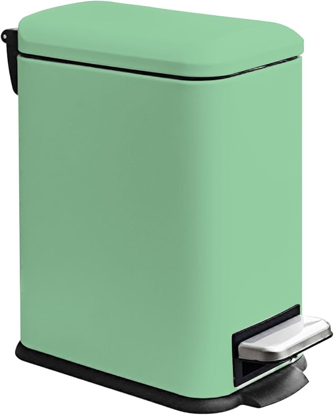 Bathroom Trash Can, 1.3 Gallon Small Trash Can with lid, Stainless Steel Garbage Can Soft Close Lid, Removable Liner Bucket, Step Pedal Waste Bin for Bathroom, Office, RV, Bedroom, Green
