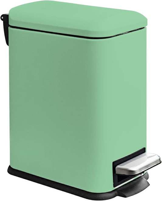 Bathroom Trash Can, 1.3 Gallon Small Trash Can with lid, Stainless Steel Garbage Can Soft Close Lid, Removable Liner Bucket, Step Pedal Waste Bin for Bathroom, Office, RV, Bedroom, Green