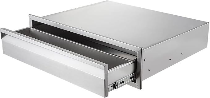 30" W Outdoor Kitchen Drawer Stainless Steel BBQ Single Drawer w/Divider Flush Mount for Outdoor Kitchen Island(Overall Size:30" W x 6-1/2"H x 23" D inch)