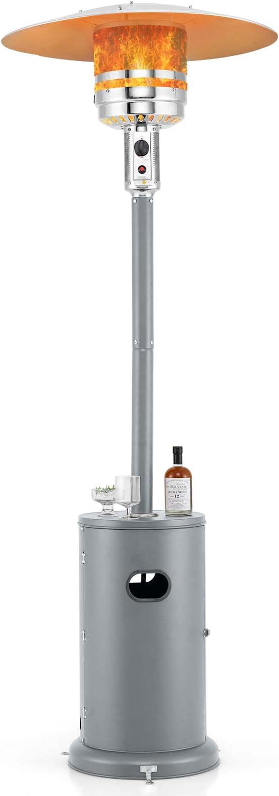 Tangkula 50,000 BTU Propane Outdoor Heater, Patio Heater with Strengthened Stainless Steel Burner, Tip-Over, Flame-Out Protection, Wheels, Outdoor Heaters for Patio (Grey)