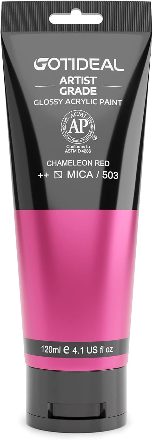 GOTIDEAL Iridescent Acrylic Paint Chameleon Red Tubes(120ml, 4.1 oz) Non Toxic Non Fading,Rich Pigments for Painters, Adults & Kids, Ideal for Canvas Wood Clay Fabric Ceramic Craft Supplies