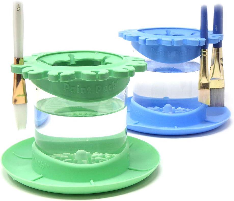 Paint Puck Ultimate Rinse Cup Paint Brush Cleaner (Green, Mug) – Non-Spill Paint Water Cup & Brush Cleaner with Brush Holder, Squeegee Lips & Drip Tray for Acrylic, Watercolor & Art Supplies