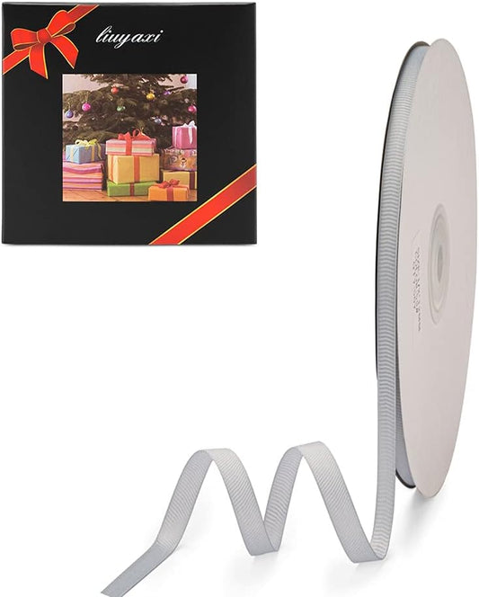 LIUYAXI 1/4" X 50 Yards Solid Silver/Grey Grosgrain Ribbon, Perfect for Crafts, Wedding Decor, DIY Hair Accessories, Sewing, Gift Package Wrapping and More