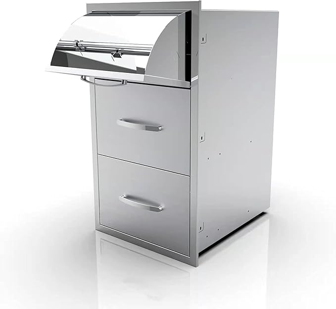 BBQ Outdoor Kitchen Drawers Stainless Steel 3-Drawer BBQ Drawer Enclosed Built-in Drawer Flush Mount for Outdoor Kitchens & BBQ Islands,17Wx30Hx21D Inch