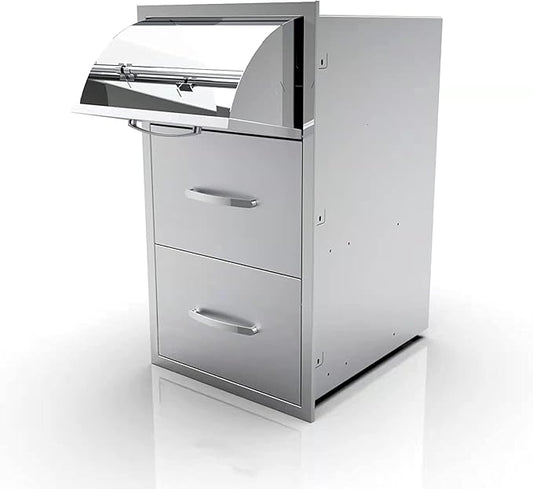 BBQ Outdoor Kitchen Drawers Stainless Steel 3-Drawer BBQ Drawer Enclosed Built-in Drawer Flush Mount for Outdoor Kitchens & BBQ Islands,17Wx30Hx21D Inch