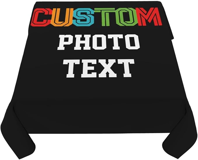 Custom Square Tablecloth, Design Your Logo Text Photo, Personalized Oil Proof Wipeable Table Cover for Restaurant, Family Party, Picnic, Wedding Anniversary Decoration, 60in