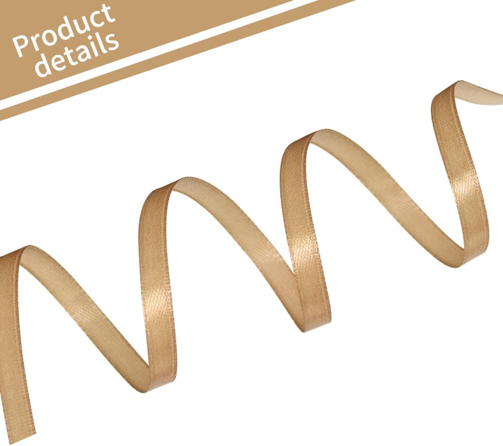 TONIFUL 1/4 Inch x 100yds Gold Satin Ribbon, Thin Solid Color Satin Ribbon for Gift Wrapping, Crafts, Hair Bows Making, Wedding Party Decoration, Invitation Cards, Floral Bouquets