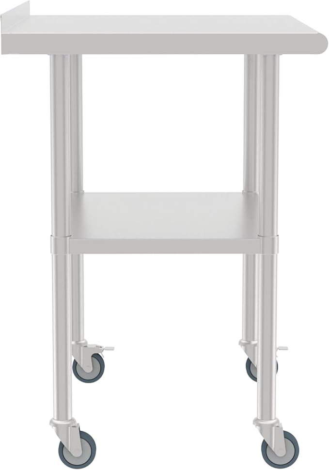 24x30 Inch Stainless Steel Work Table with Backsplash and Undershelf, Casters, Commercial Prep Table, Heavy Duty Kitchen Workbench, NSF Certified