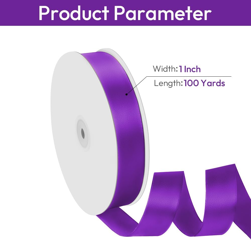 1" Width x 100 Yards Satin Ribbon, Purple Ribbon Perfect for DIY Craft, Bows, Gift Wrapping, Flower Bouquet, Valentine's Day, Christmas and Halloween Party Decoration