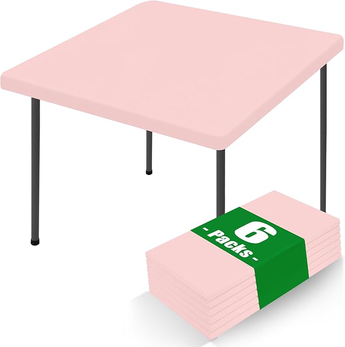 Spandex Square Table Cloth 6 Pack, Elastic Fitted Tablecloths for Picnic, Stretch Washable Patio Table Cover for Outdoor, Camping, Banquet and Parties (Pink, 34"x34")