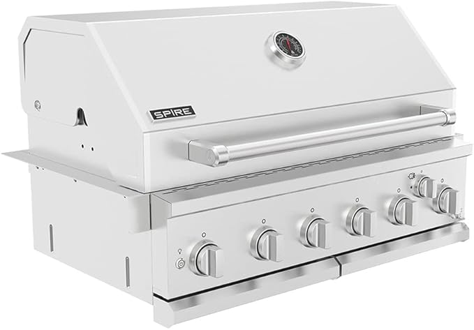 Spire Premium 6 Burner Built In Gas Grill Island Head, Stainless Steel 36 Inch Propane Grill with Rear Burner, 73,000 BTUs, 904 SQ In Racks with Dual Fuel Compatibility - 740-0781P