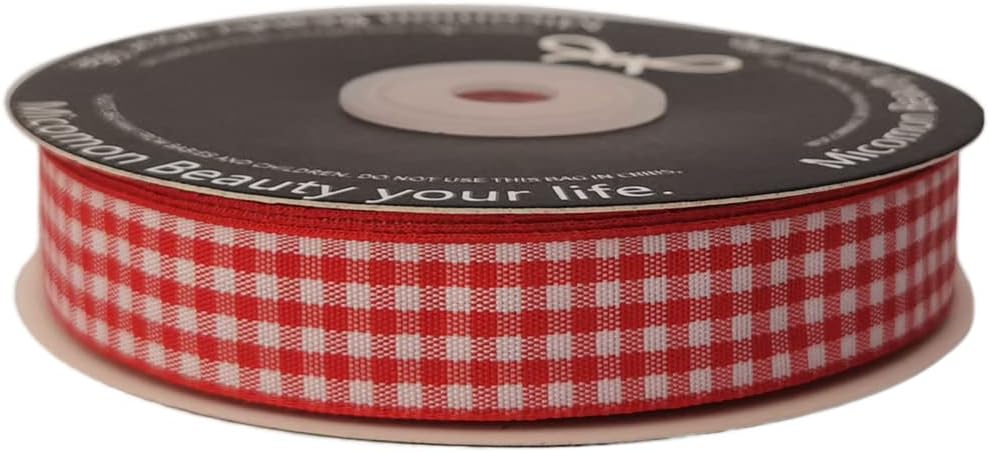 Red and White 100% Polyester Gingham Ribbon 25 Yards Each Roll (5/8", red)
