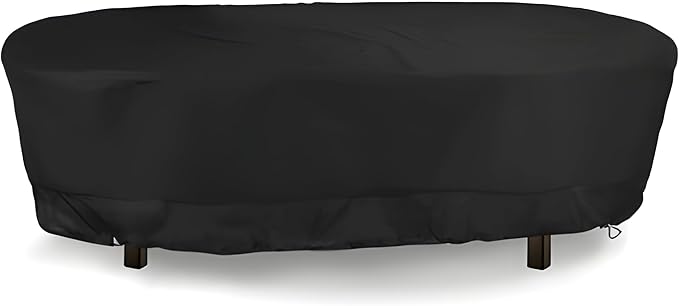 Eevelle Meridian Patio Oval Table Cover with Marine Grade Fabric - Waterproof Outdoor Table Cover - Furniture Set Covers for Dining Table - Easy to Install - (25" H x 72" L x 42" W, Black)