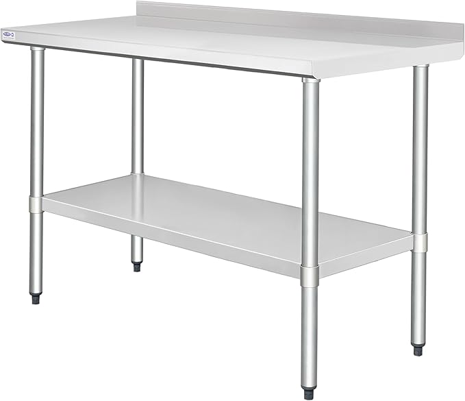 HARDURA Stainless Steel Table with Backsplash Metel Prep Table Commercial Kitchen Workbench 24x60 Inches NSF