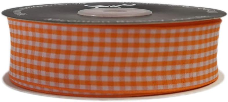Micomon Orange Gingham Plaid Checked Ribbon 25 Yard Each Roll 100% Polyester (1", Orange)