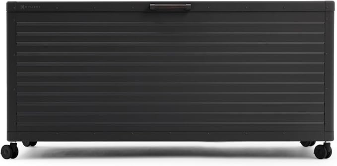 MIRADOR 281 Gallon Outdoor Storage Box Waterproof, Metal Deck Box with wheels for Patio Furniture, Garden Tools, Outdoor Cushion, Charcoal