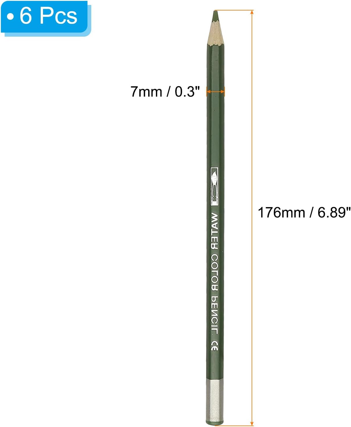 PATIKIL Watercolor Pencil, 6Pcs Water Soluble Pencils for Blending, Coloring, Sketch Drawing, Painting, Olive Green