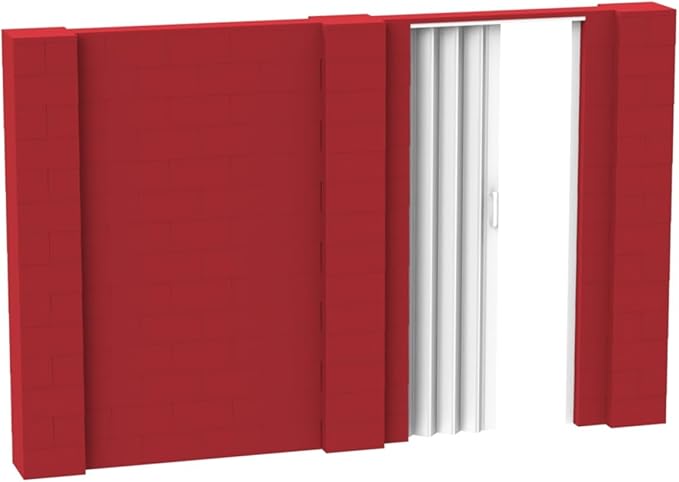EverBlock 11’ x 7’ Wall Kit with Accordion Door | 3’ x 7’ Doorway | Modular Building Blocks | Wall Display System | Room Divider & Partition | Easy to Connect & Reuse | Indoor & Outdoor Use | Red