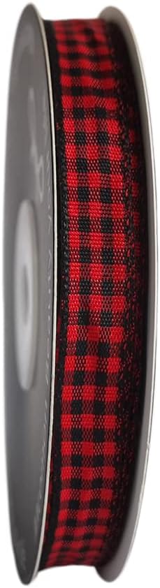 Red and Black Gingham Plaid Checked Ribbon 25 Yards Each Roll 100% Polyester (3/8",BlackRed)