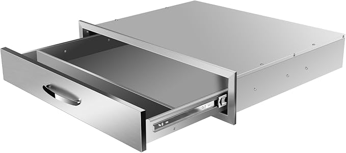 Outdoor Kitchen Drawers, Box Frame Style Flush Mount BBQ Drawer w/Stainless Steel Handle, BBQ Island Drawers For Patio Grill Station,Single Drawer