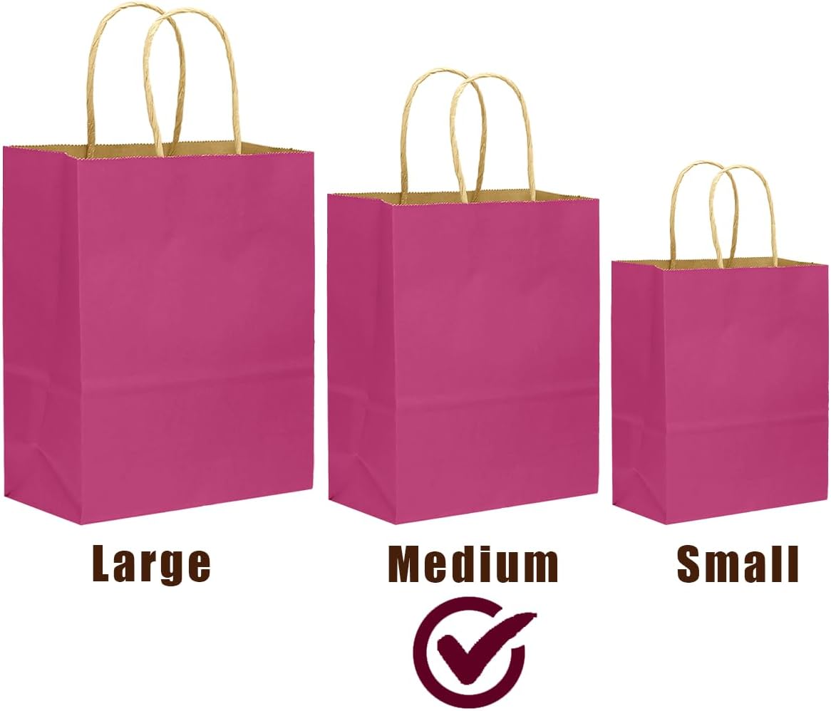 qiqee 32-Packs Rosy Paper Gift Bags with Handles Bulk 7.6"x4.75"x10.5" Medium Size Gift Bags Multiple Uses