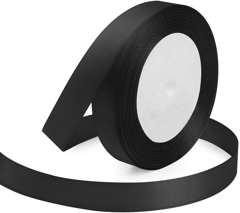 Black Ribbon 5/8 Inches x 25 Yards, Black Satin Fabric Silk Ribbon for Gift Wrapping, Bows Making, Floral Bouquets, Wreaths, DIY Handicrafts, Sewing Projects, Baby Shower and Wedding Party