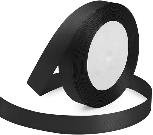 Black Ribbon 5/8 Inches x 25 Yards, Black Satin Fabric Silk Ribbon for Gift Wrapping, Bows Making, Floral Bouquets, Wreaths, DIY Handicrafts, Sewing Projects, Baby Shower and Wedding Party