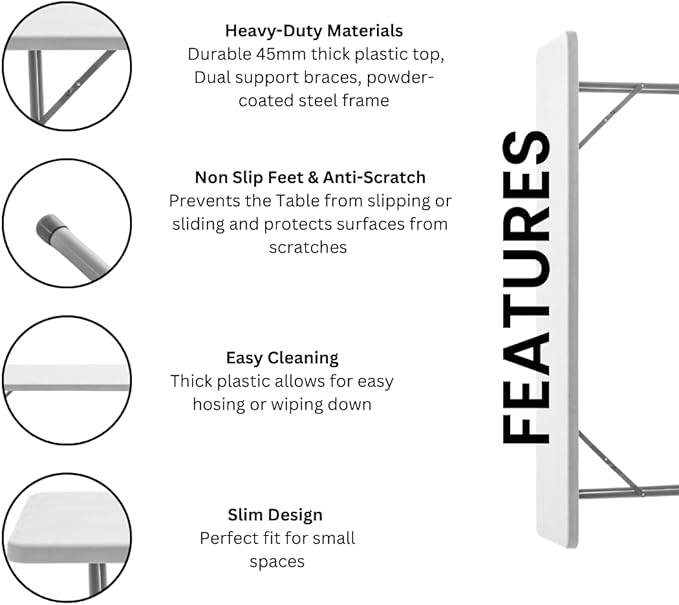 BTEXPERT 6-Foot - 72" Long White Granite Plastic Folding Seminar Training Table Portable 18" Wide Narrow, 29" High, Events Indoor Outdoor Lightweight Set of 5
