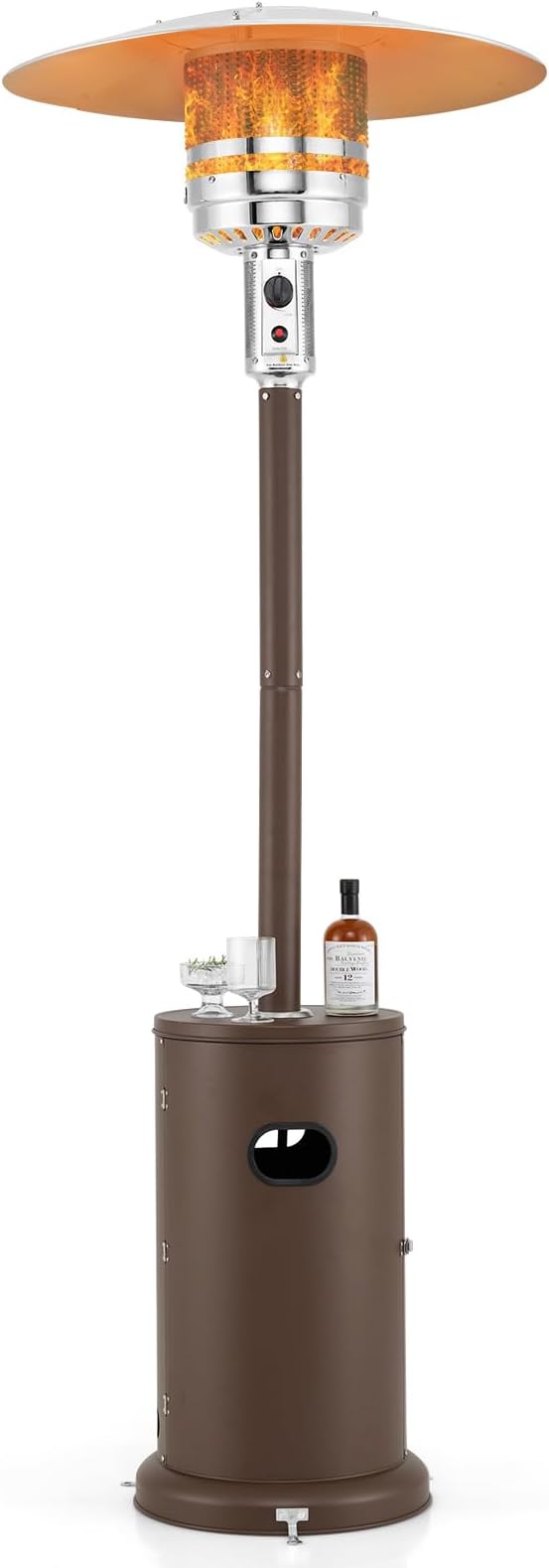 Tangkula 50,000 BTU Propane Outdoor Heater, Patio Heater with Strengthened Stainless Steel Burner, Tip-Over, Flame-Out Protection and Wheels, Outdoor Heaters for Patio (Brown)