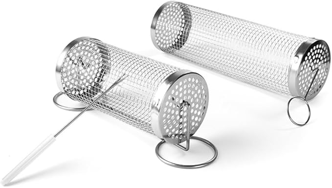 Rolling grilling basket set of-2 Perfect for home grilling BBQ grill parties camping and outdoor cookouts premium stainless steel Long lasting performance.