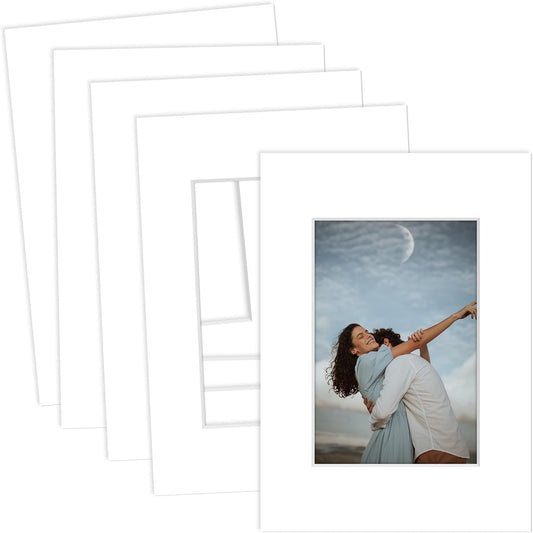 MBC Mat Board Center, 5 Pack 5x7 for 3.5x5 White Picture Mats Frame Mattes, Bevel Cut, Acid Free, 4-ply Thickness