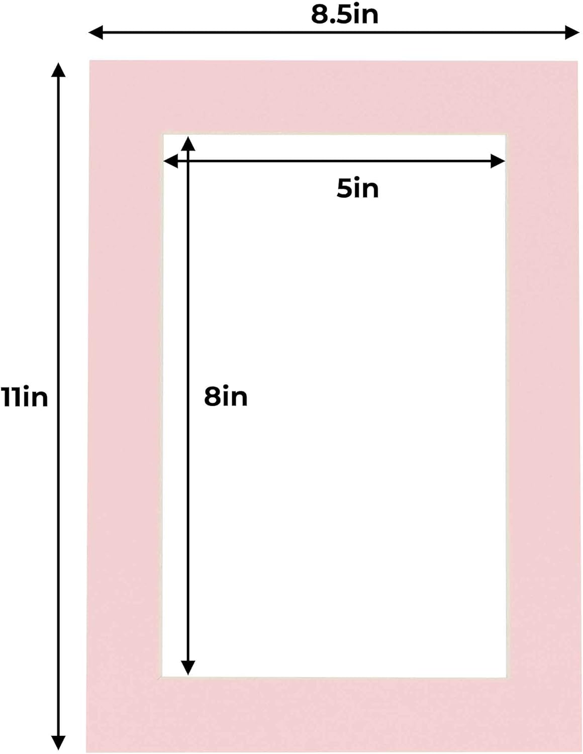 5.5x8.5 Mat for 8.5x11 Frame - Precut Mat Board Acid-Free Show Kit with Backing Board, and Clear Bags Soft Pink 5.5x8.5 Photo Matte For a 8.5x11 Picture Frame Matboard for Framing, Pack of 100 Mats