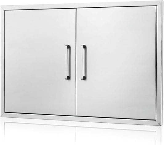 Outdoor Kitchen Door, 28" W21 H Outdoors Access Doors, Stainless Steel BBQ Double Door, Available for Outdoor Kitchen Island
