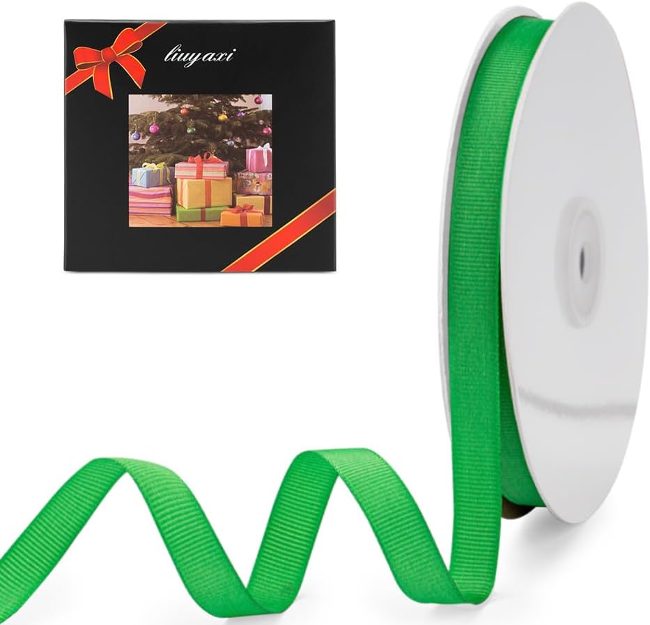 LIUYAXI 1/2" X 50 Yards Solid Green Grosgrain Ribbon, Perfect for Crafts, Wedding Decor, DIY Hair Accessories, Sewing, Gift Package Wrapping and More