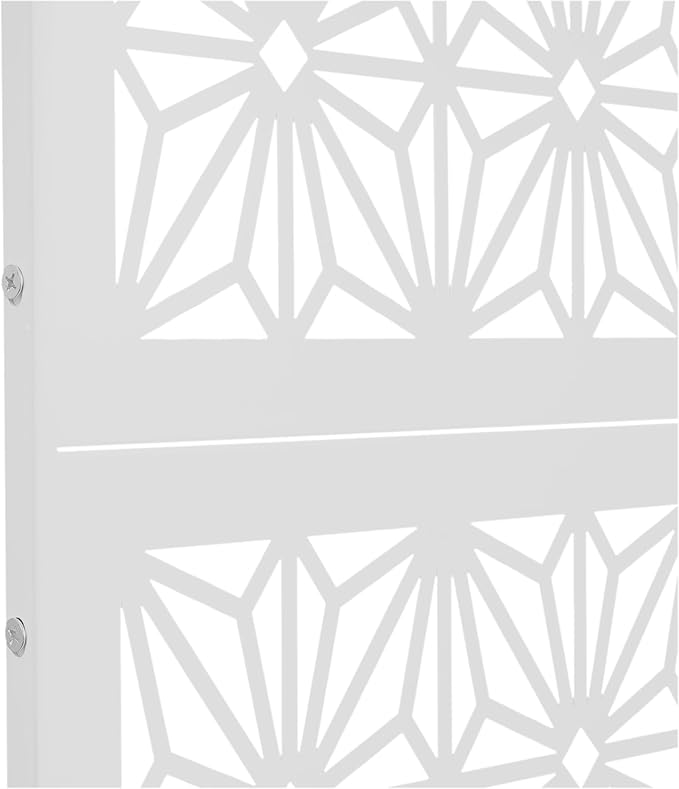 75" H×35" W Decorative Outdoor Privacy Screen with Stand, Outdoor Decor Privacy Fence Screen Metal Fence Panels, Free Standing Metal Divider for Patio Lawn Deck (White-Snowflake)