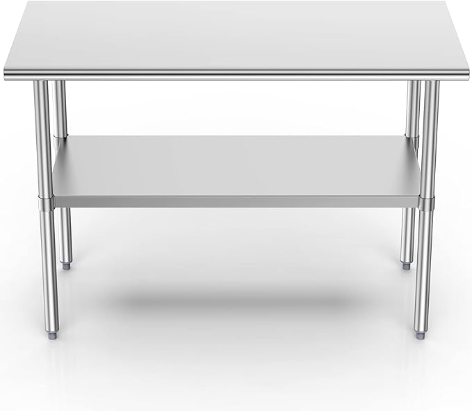 Stainless Steel Table for Prep & Work, 30x60 Inches, NSF Metal Commercial Heavy Duty Table with Adjustable Under Shelf and Foot for Restaurant, Home and Hotel