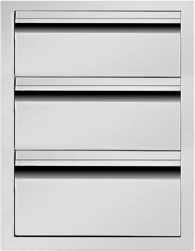 Outdoor Kitchen Drawers 14" W x 21" H x 23" D Triple BBQ Drawers Stainless Steel Built-in Drawer for Patio Grill Station or Outdoor Kitchen Island
