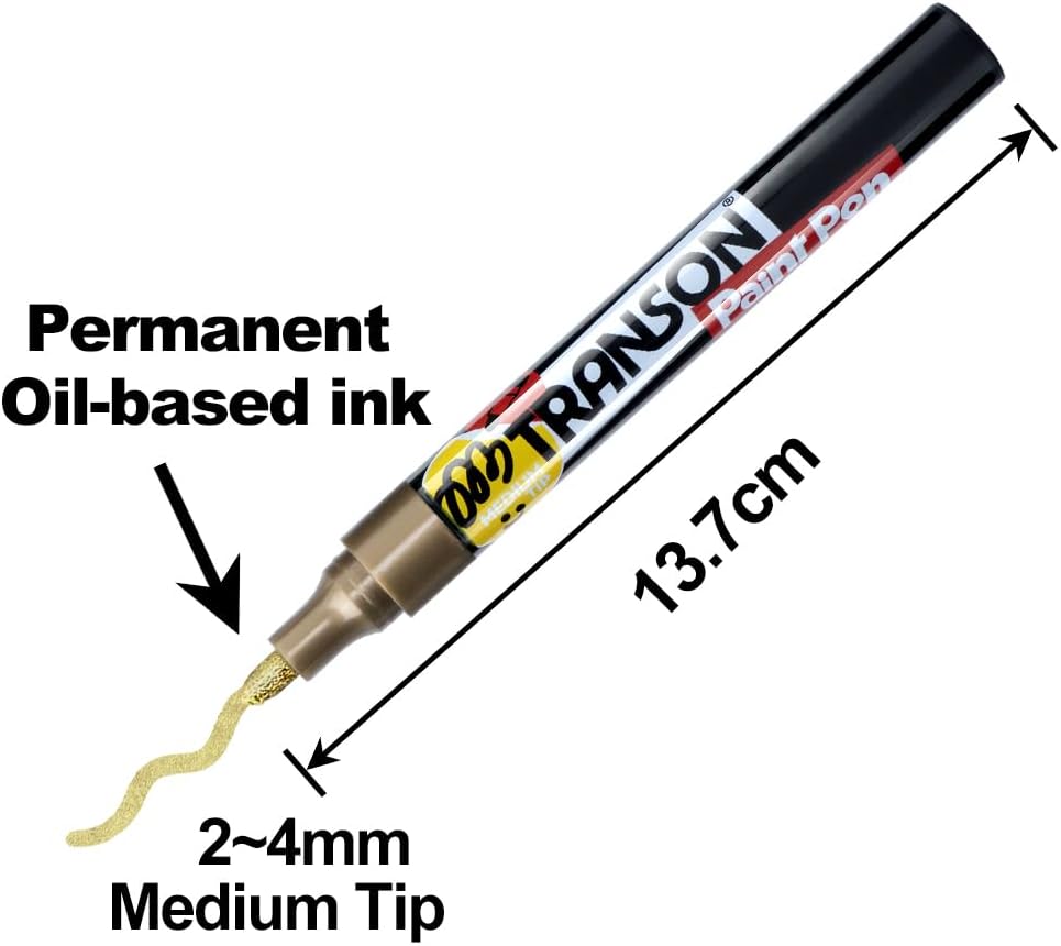 TRANSON 2 Gold Permanent Paint Markers for Fabric Rock Craft Diy Painting Medium Tip Oil Based Waterproof